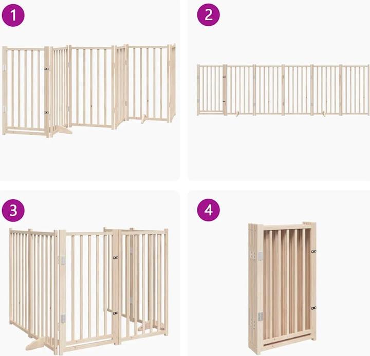 Produktbild vidaXL Hundetor mit Tür Faltbar Hundegitter Schutzgitter Weiss 4-tlg. Massivholz (6 cm)