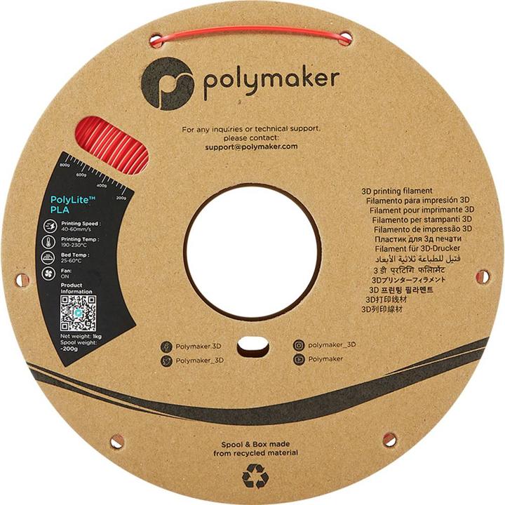 Produktbild Polymaker PA02004 PolyLite Filament PLA 1.75 mm 1000 g Rot 1 St. (PLA, 1.75 mm, 1000 g)