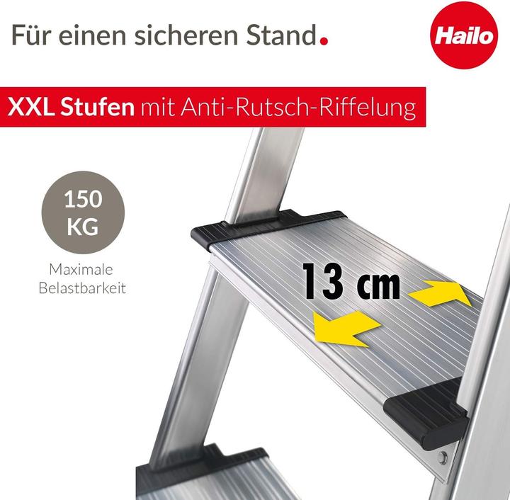 Actual product image Hailo L80 ComfortLine, aluminium safety stepladder, 4 steps (Stepladder, 150 cm)
