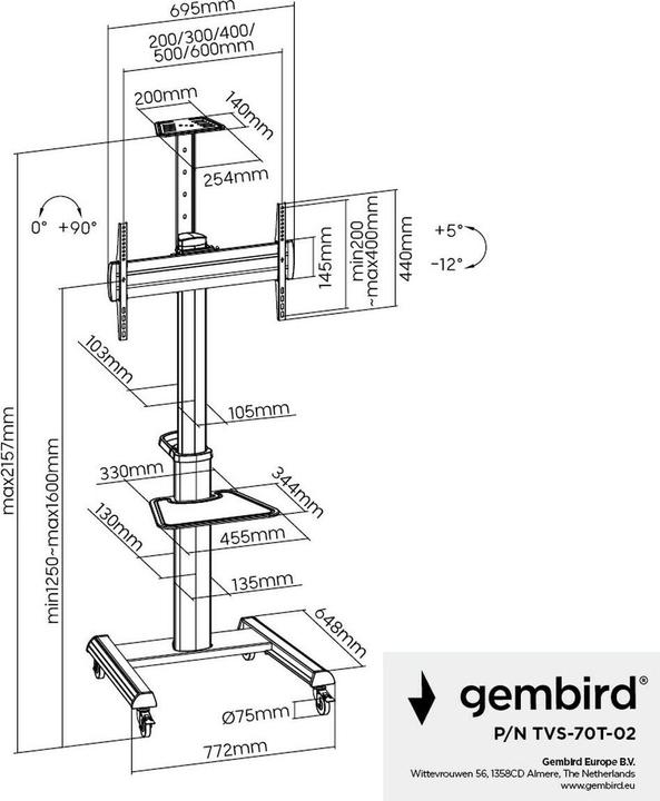Productafbeelding Gembird Aluminium TV-vloerstandaard (70 kg, 37" - 100")