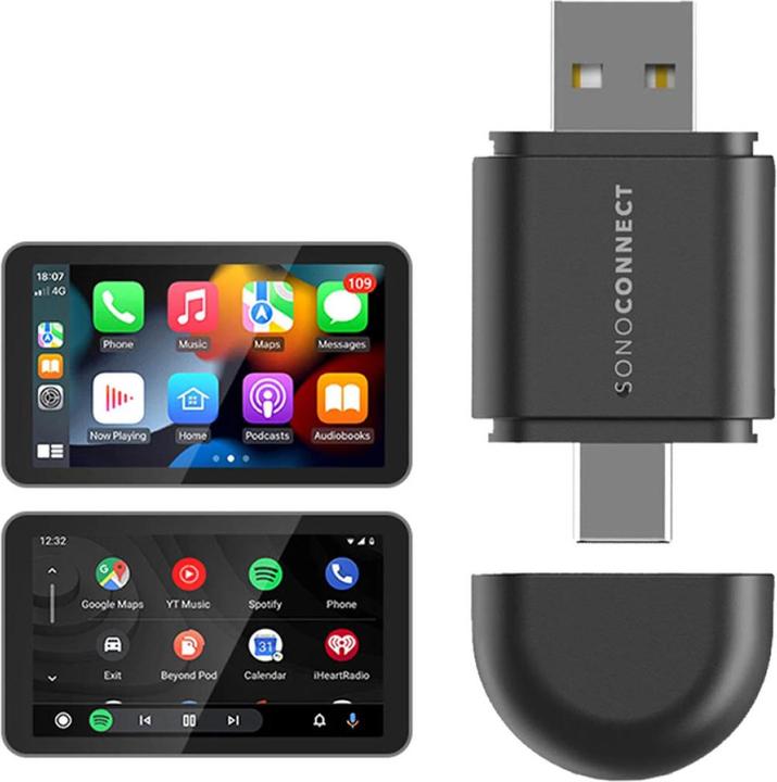 Sonoconnect SC-MiWCA Kabelloser CarPlay/AndroidAuto Adapter USB-A/C