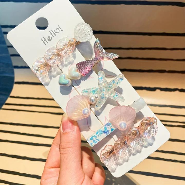 Actual product image Activity Board 5pcs Niedliche Meerjungfrau & Seestern Haarspange Set - Harz Tier-Designs, perfekt für (5 pcs.)