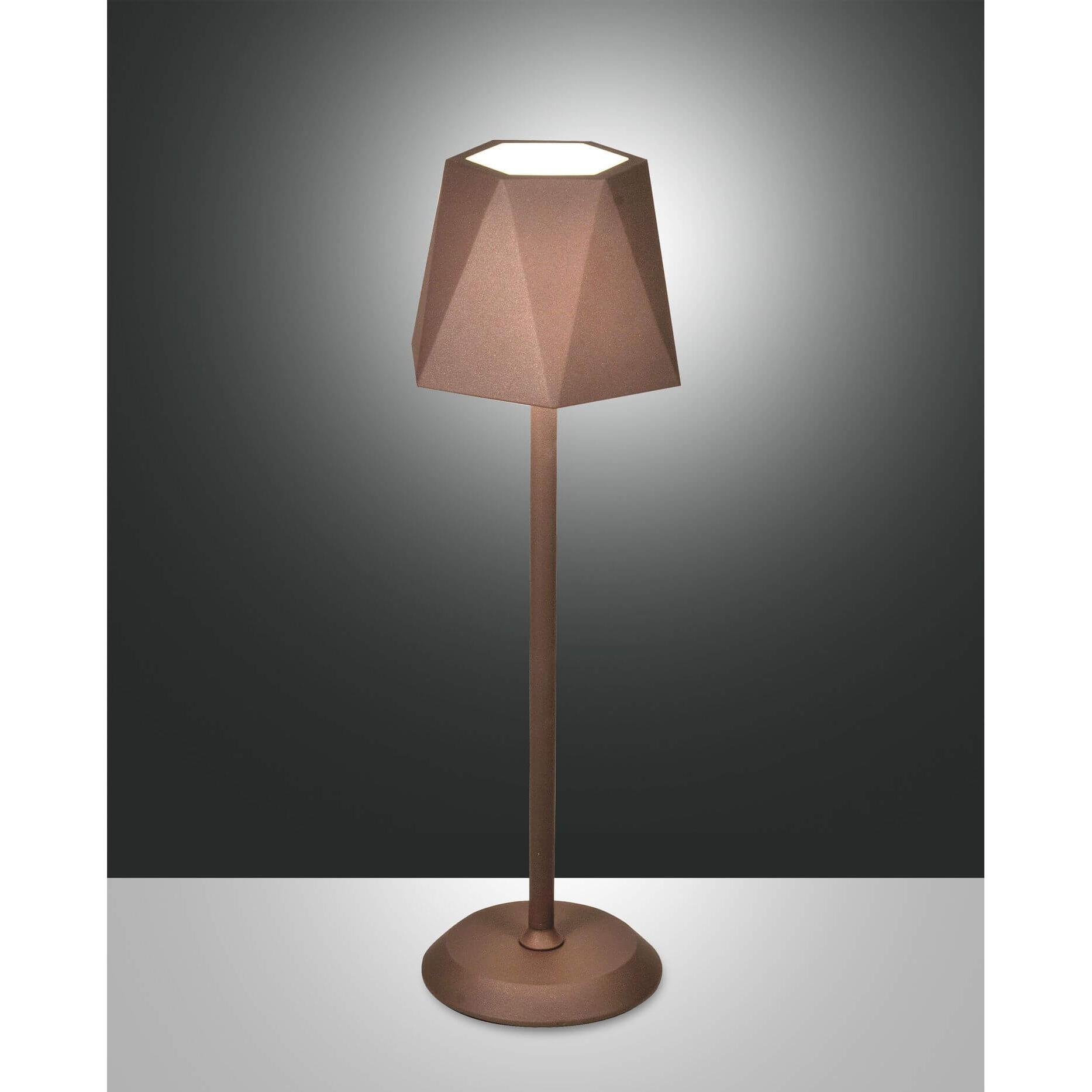 Fabas Luce, Tischlampe, LED Aussen-Akku Tischleuchte Katy Ø130mm 3W Warmweiss IP54 Rostbraun dimmbar Akku (320 lm)