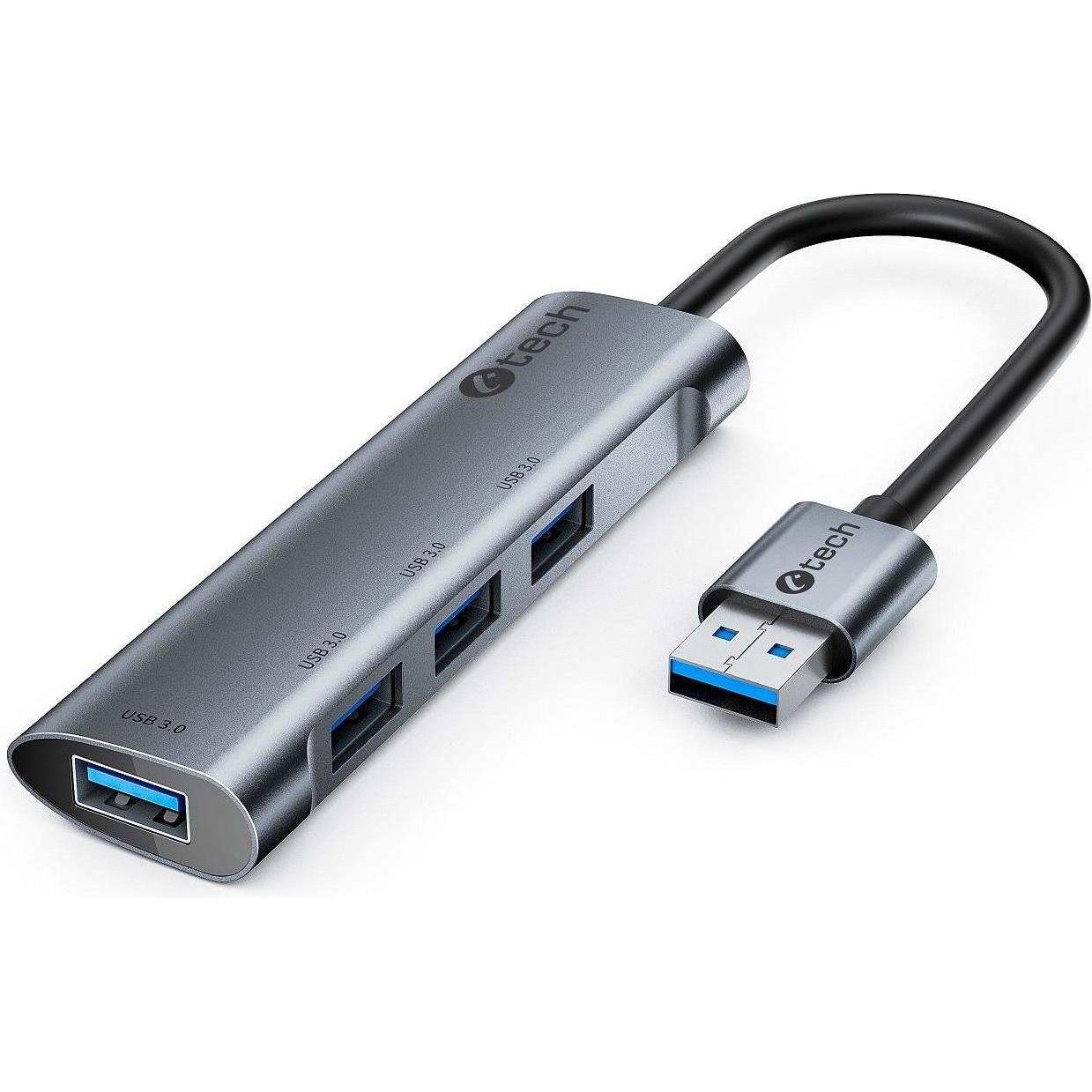 C-Tech HUB USB UHB-U3-AL, 4x USB 3.2 Gen 1, hlinÃkové tÄ'lo (USB-C, 4 porte), Docking station + Hub USB, Argento