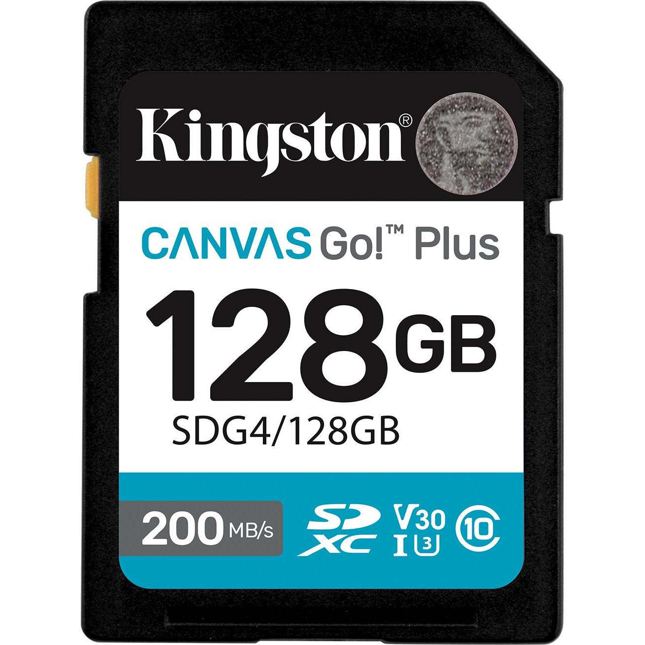 Kingston Card Canvas Go Plus SDG4 (128 GB, SDXC, U3, UHS-I), Scheda di memoria, Blu, Nero, Bianco