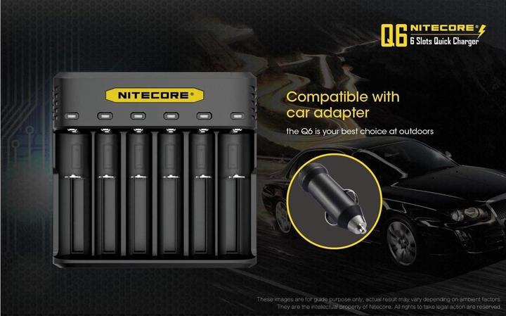 Productafbeelding Nitecore Q6 6-Schacht-Ladegerät (1 Pcs., 14500, 16340, 18650, 26650, Batterij)