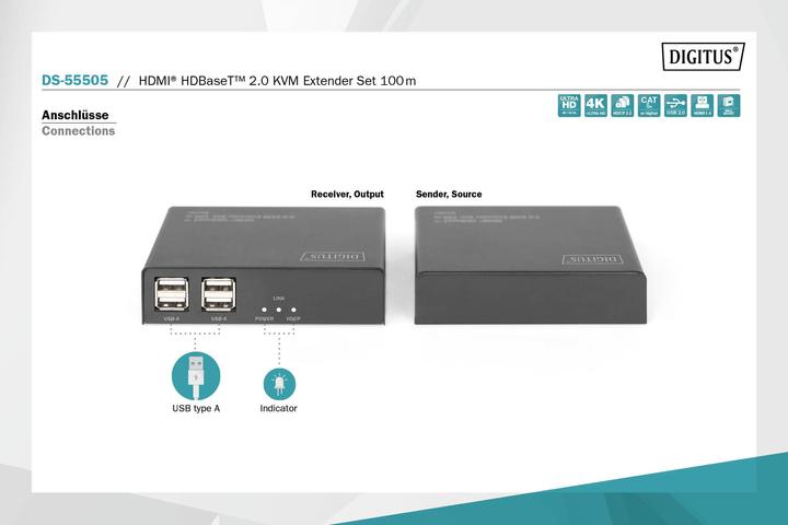 Image du produit Digitus Kit d'extension KVM HDMI® HDBaseT™ 2.0, 100 m