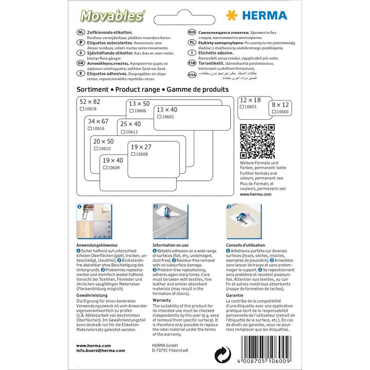 Image du produit HERMA Étiquettes amovibles à usage multiple