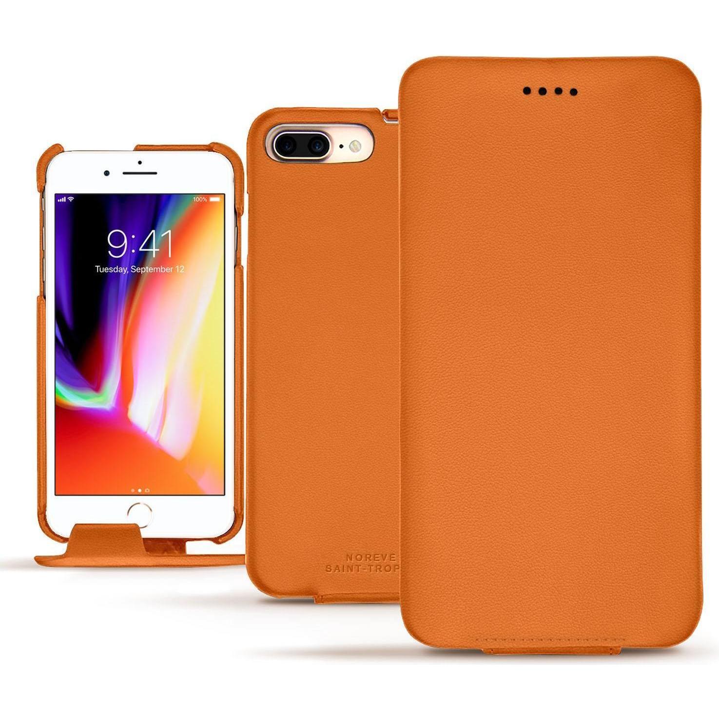 Noreve Lederschutzhülle vertikal (Apple iPhone 8 Plus), Smartphone Hülle, Orange