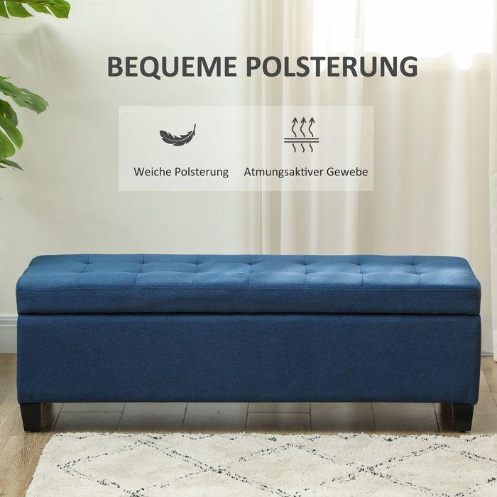 Actual product image Swisshandel24 Sitzbank mit Stauraum, Ottomane, Flurbank, Knopfheftung,125,1 cm x 48,9 cm x 41,3 cm, Blau (125 cm)
