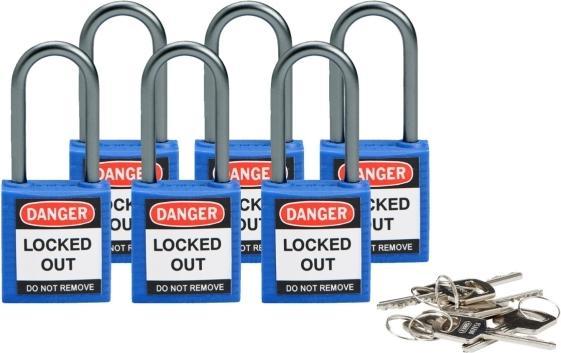 Produktbild Brady 814124, Conventional padlock, Combination & key lock, Keyed alike, Blue, Aluminium, U-shaped