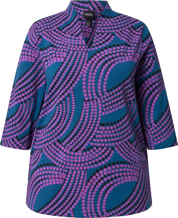 Actual product image Ulla Popken Dot Wave Print 3/4 Sleeve Goblet Collar Tee (62)