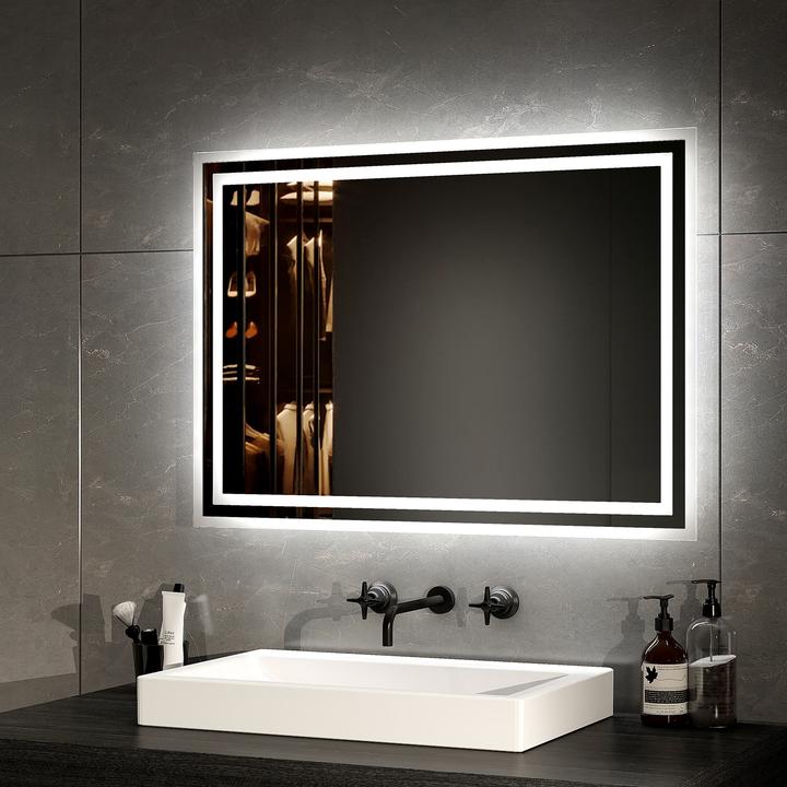 Emke Bathroom Mirror With Lighting 70*50cm,Fog-Free, 3000K/6500K,Bouton Switch