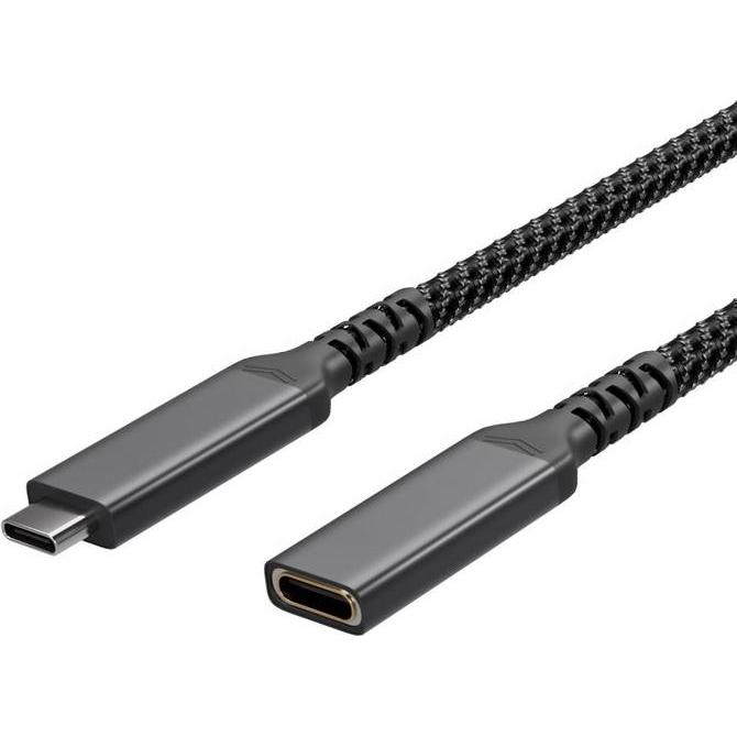 S-Conn USB-C Verlängerungskabel USB-C >USB-C Buchse 3.2 PD Textil 0,5m (0.50 m, USB 3.2 Gen 2, 100 W), Cavo USB
