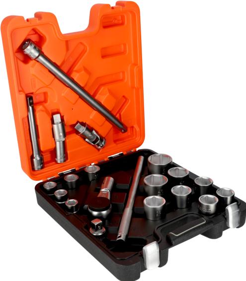 Produktbild Bahco 3/4" Steckschlüsselsatz, metrisch, Sechskant, mit Knarrrenkopf und Teleskopgriff - 20.teilig (32 mm, 19 mm, 24 mm, 50 mm, 41 mm, 22 mm, 33 mm, 34 mm, 27 mm, 30 mm, 38 mm)