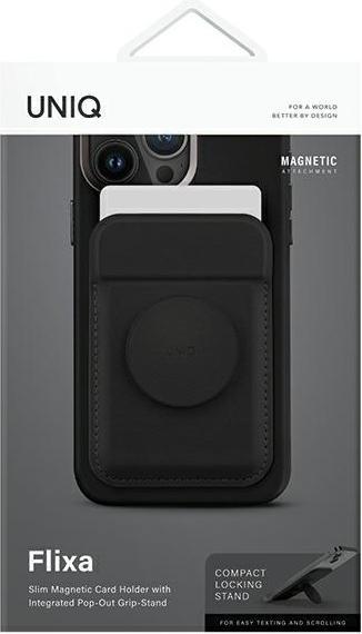 Productafbeelding Uniq Flixa magnetyczny portfel na karty z podpórką czarny/jet black MagSafe