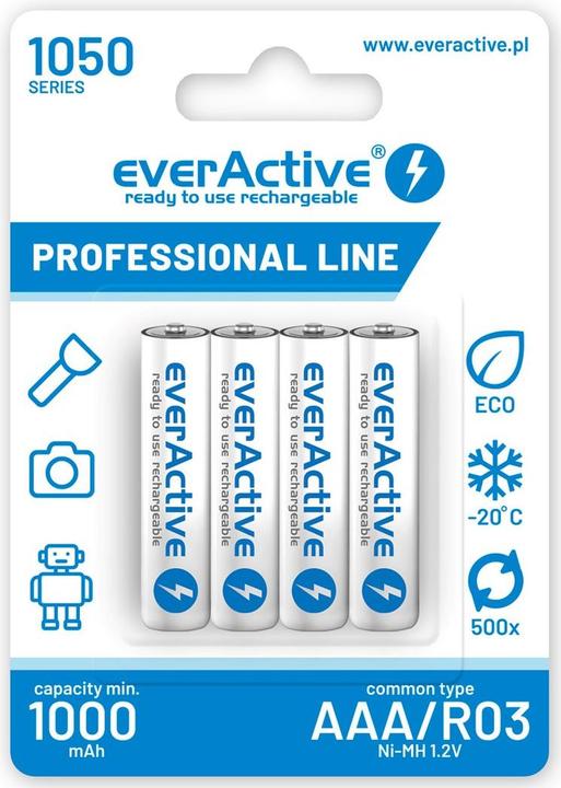 Productafbeelding Everactive Oplaadbare batterijen Ni-MH R03 AAA 1050 mAh Professional - Batterij - Micro (A (4 Pcs., AAA, 1050 mAh)