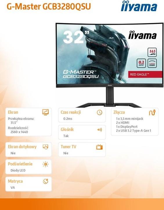 Immagine prodotto iiyama G-Master GCB3280QSU-B1 (2560 x 1440 pixel, 31.50")