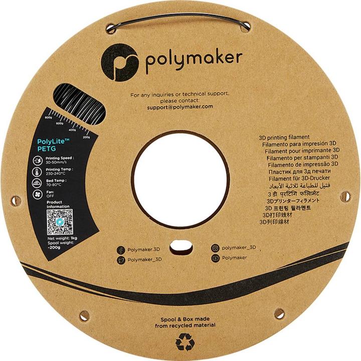Image du produit Polymaker PolyLite PETG V2 - Noir - 2.85mm (PETG, 2.85 mm, 1000 g, Noir)