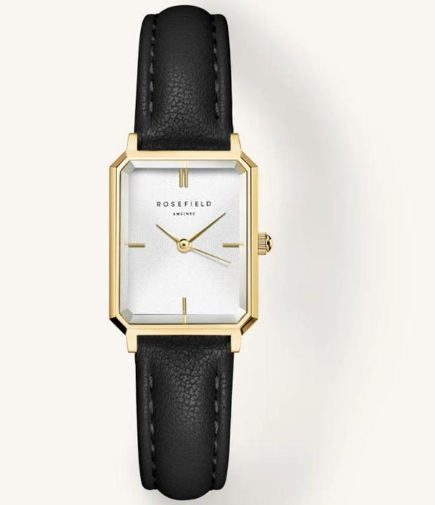 Actual product image Rosefield Octagon XS White Black Leather Gold Wristwatch (Analogue wristwatch, 19.50 mm)