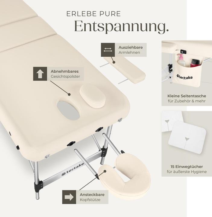 Immagine prodotto tectake lettino da massaggio a 3 zone in alluminio, 5 cm di imbottitura + borsa