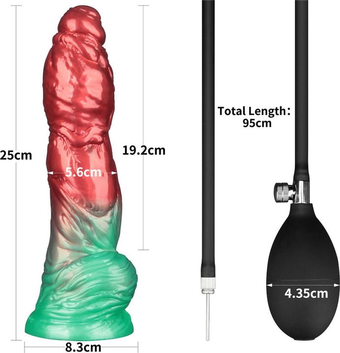 Image du produit Lovetoy Aufblasbarer Dildo mit doppelter Dichte, 10" / 25 cm, Rot/Grün