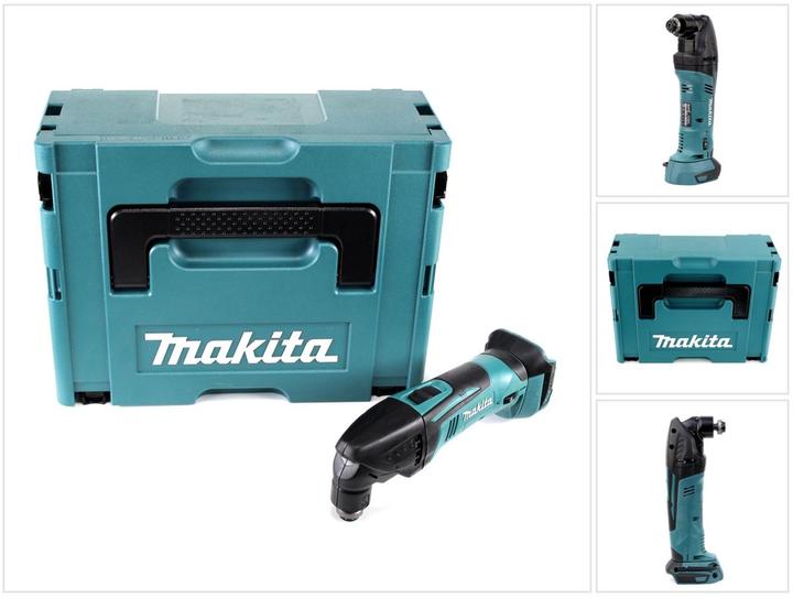 1x Makita DTM 50 18V Li-Ion Akku Multifunktionswerkzeug Solo, 1x Imbusschlüssel 5, 1x Makita Makpac 2 mit Schaumstoffeinlage