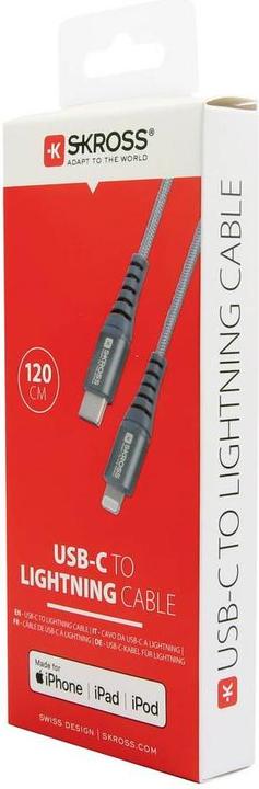 Image du produit Skross Câble USB C 2.0 vers Lightning Cable, Braiding, 1,20m space gray (1.20 m, USB 2.0, 5 W)