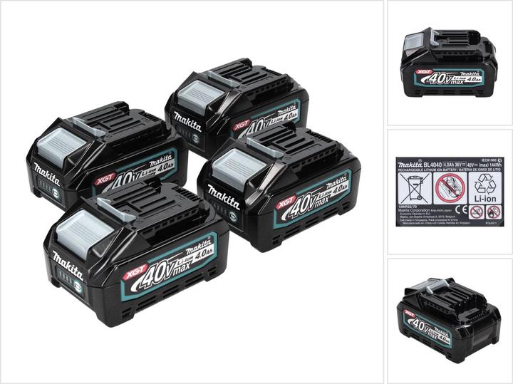 Immagine prodotto Makita Set di batterie: 4x BL4040 Batterie 4.0 Ah max. 40V - XGT Li-Ion - Classe di protezione IP64 - (40 V)