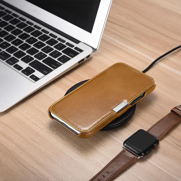 Produktbild iCarer iPhone 11 - Luxury Series Echtleder Flip Case Kastanienbraun (RIX1108-GG) (Apple iPhone 11)