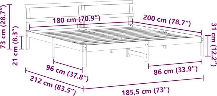 Actual product image vidaXL Bettrahmen (180 x 200 cm)
