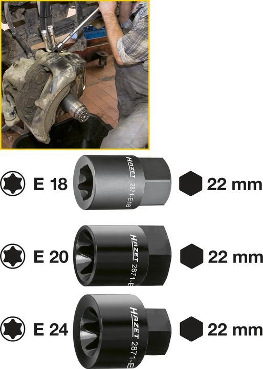 Produktbild HAZET Bremssattel TORX Einsatz 2871-E24 ∙ Aussen-Sechskant 22 mm ∙ Aussen TORX Profil ∙ E24