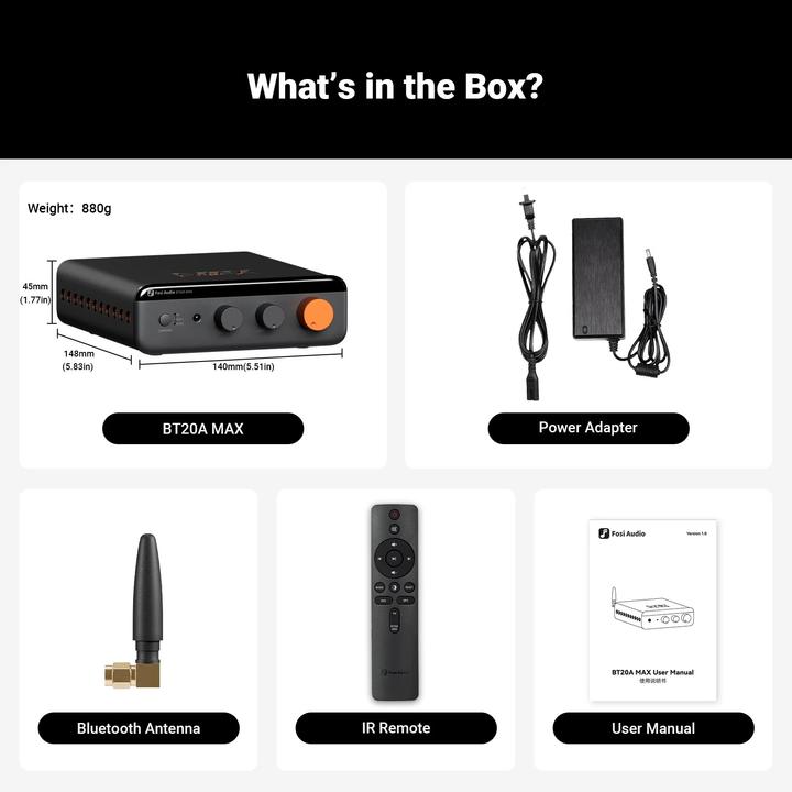 Actual product image Fosi Audio BT20A MAX 32V, 2.1 Kanal Audioverstärker Bluetooth