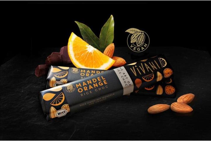 Actual product image Vivani Almond Orange Rice Choc Bar Organic (35 g)