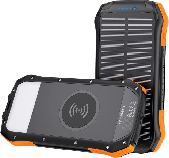 Produktbild Choetech Solar powerbank with inductive charging 10000mAh Qi 5W orange (B659) (10000 mAh, 37800000 W, 10000 Wh)