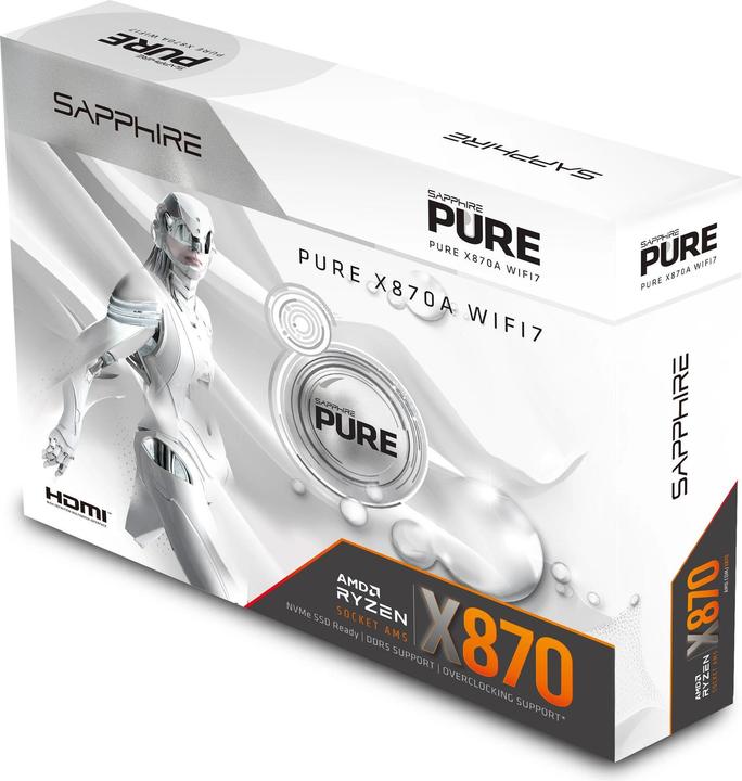 Immagine prodotto Sapphire PURE X870A WIFI7 1xHDMI 1.4 1xDP 1.2 (AM5, AMD X870, ATX)
