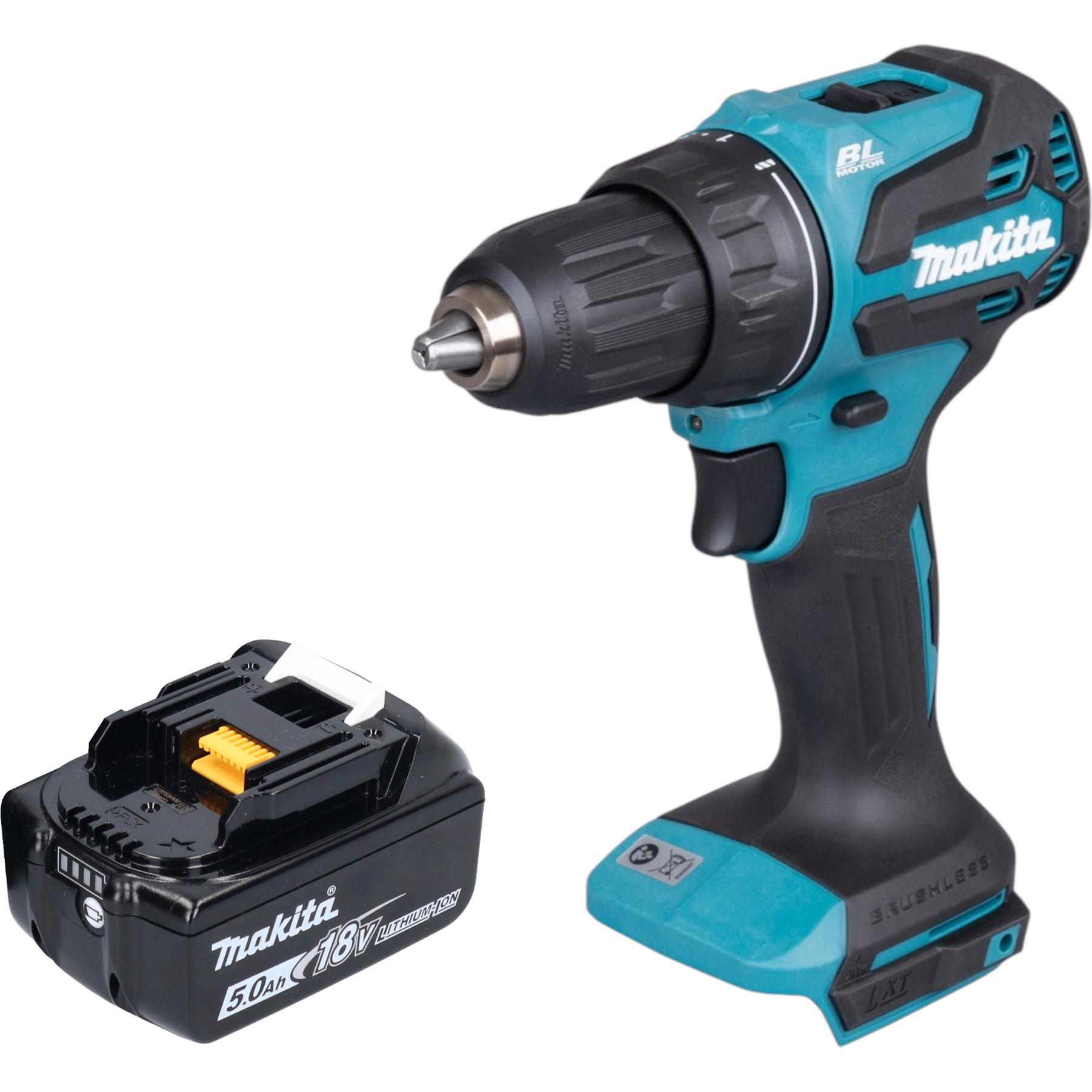 Makita, Trapano + Avvitatore a batteria, DDF 490 T1 Akku Bohrschrauber 18 V 65 Nm 1/2" Brushless + 1x Akku 5,0 Ah - ohne Ladegerät