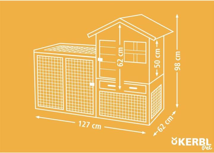Productafbeelding Kerbl Knaagdierenhok Freetime Hatch, houten huisje met vrije uitloop, bitumen dak, vervangingsbakje