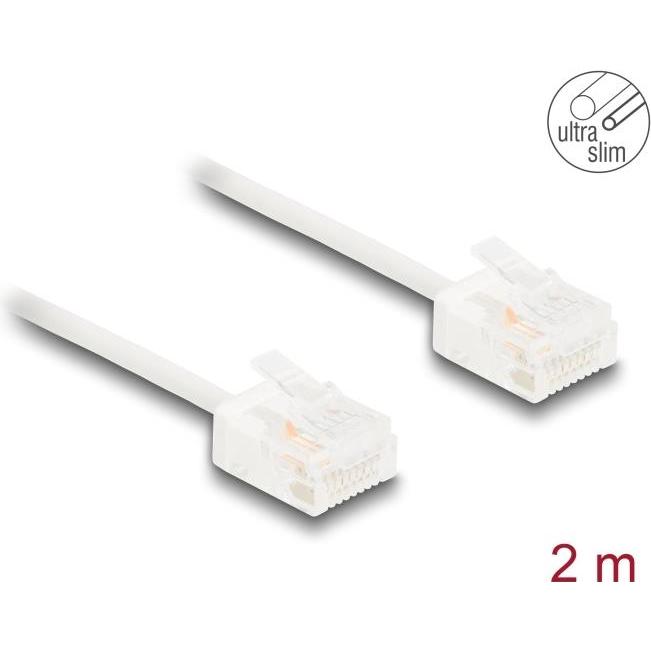 Delock RJ45 Netzwerkkabel Cat.6 UTP Ultra Slim 2 m weiss mit (U/UTP, CAT6, 2 m), Netzwerkkabel