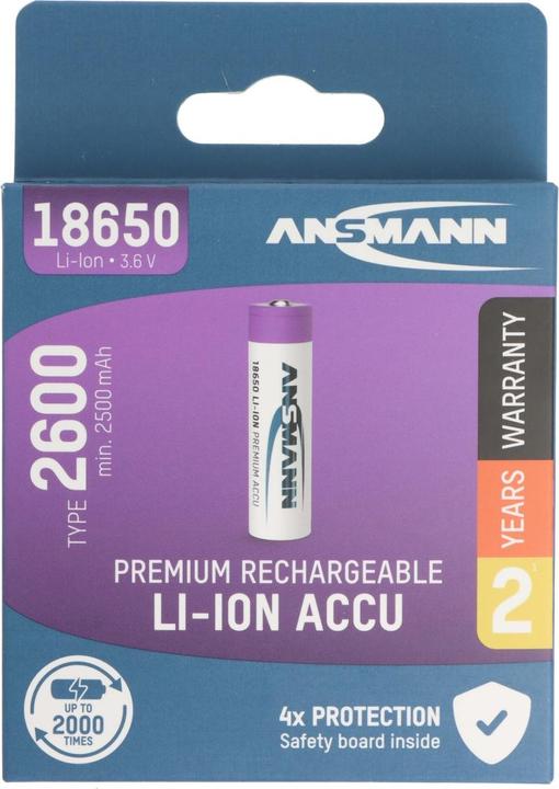 Produktbild Ansmann Akku 18650, geschützter Akku durch Sicherheitsbeschaltung (1 Stk., 18650, 2600 mAh)