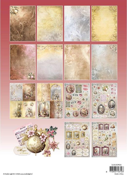 Image du produit art by marlene Die-cut designer Bloc de papier "Romantic Christmas" 28 Feuilles Essentials (170 g/m², 28x)