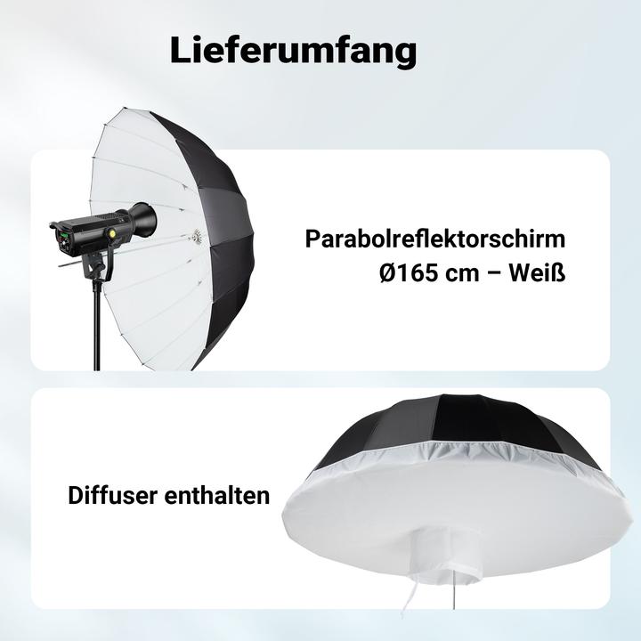 Produktbild Walimex pro Parabol Reflexschirm schwarz/weiss Ø165cm Diffusor Lichtformer Foto (Diffusorkugel, 165 cm)