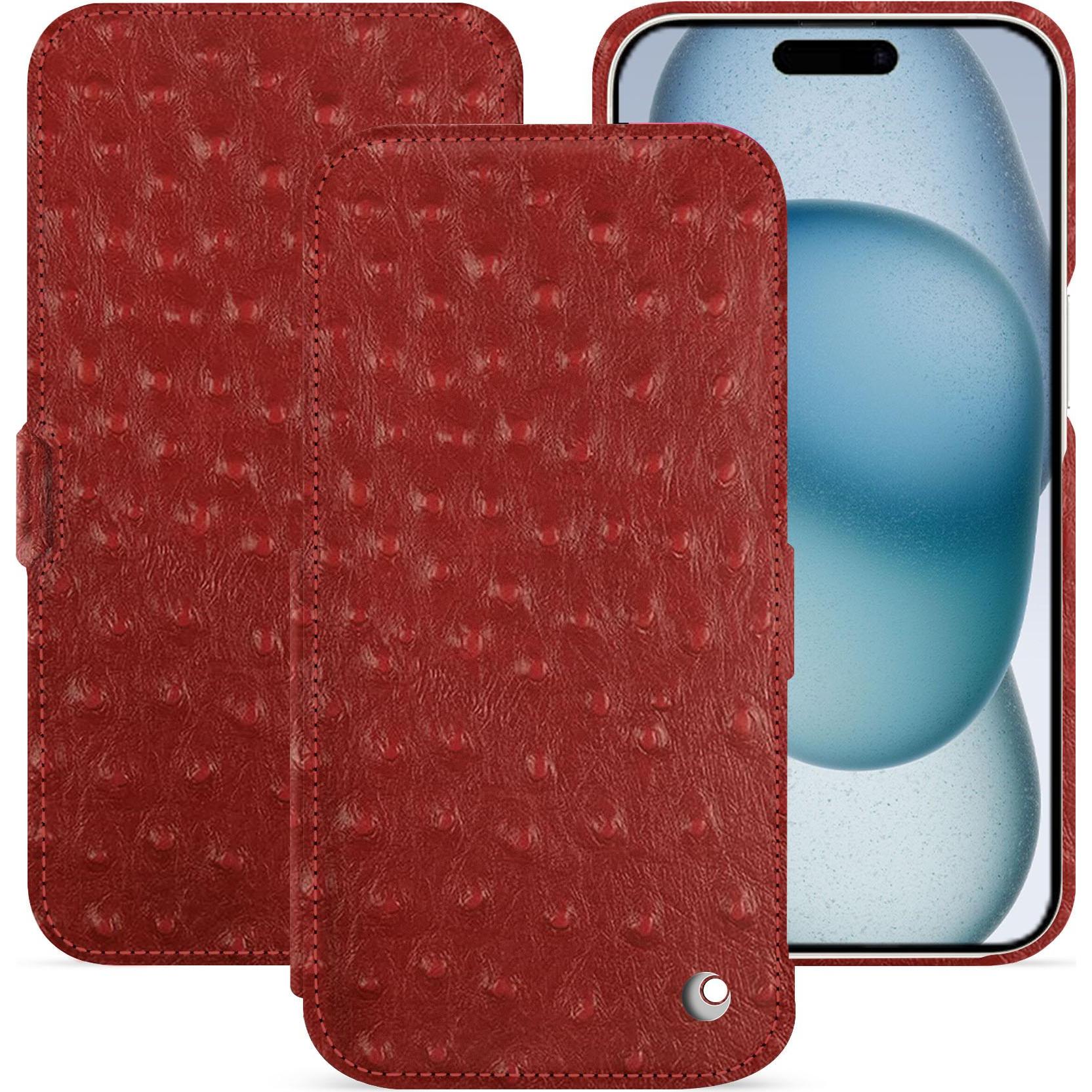 Noreve Lederschutzhülle horizontal (Apple iPhone 15), Smartphone Hülle, Rot