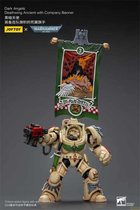 Actual product image Joy Toy Warhammer 40k Action Figure 1/18 Dark Angels Deathwing Ancient with Company Banner 12 cm