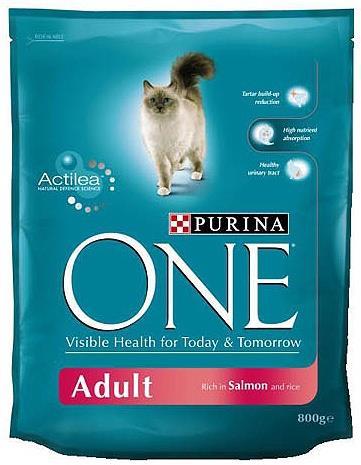 Actual product image Purina Cat Food One Adult With Salmon And Ric (Adult, 1 pcs., 800 g)