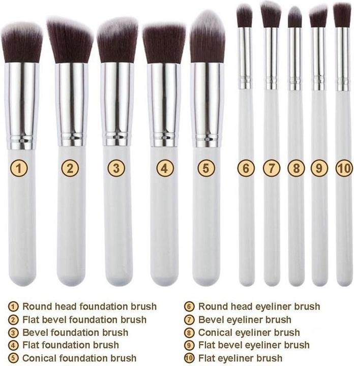 Image du produit JTI Set de pinceaux de maquillage 10 pièces - blanc et or (Set)