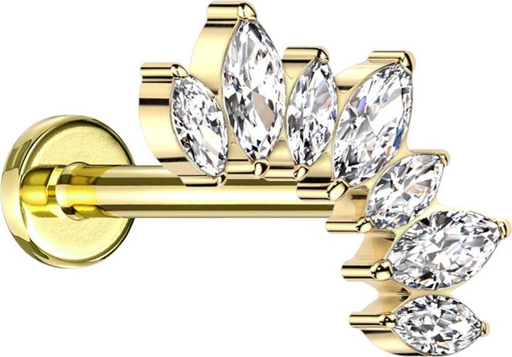 Image du produit Star Piercing Micro Labret filet femelle doré éventail avec sept cristaux argentés (Titane, sans laiton)