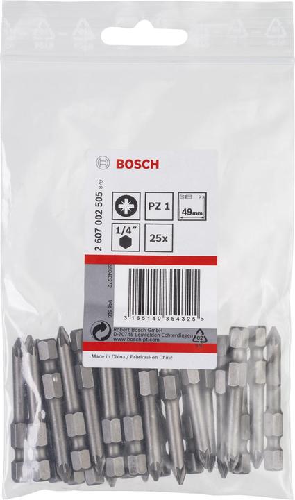 Actual product image Bosch Professional Zubehör Screwdriver bit extra hard PZ 1, 49 mm, pack of 25 (Cross Pozidriv PZ M1)