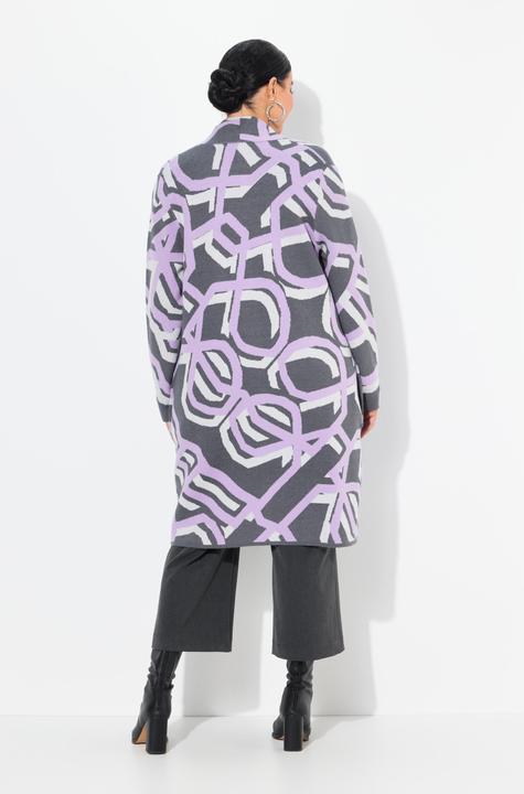Immagine prodotto Ulla Popken Cardigan lungo e aperto con design grafico e collo alto (50, 52)