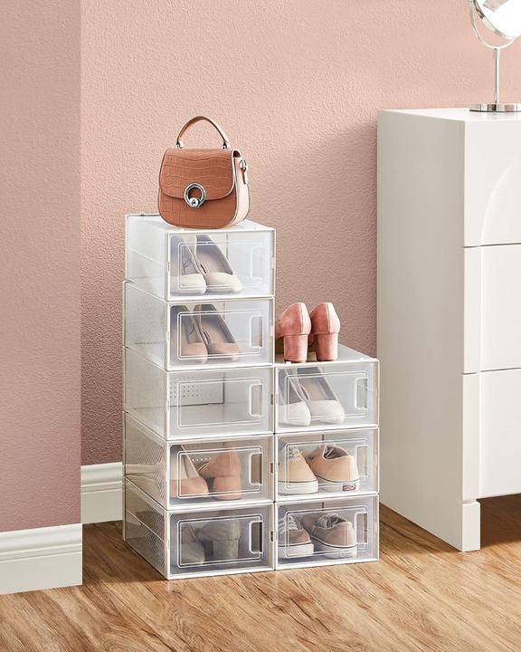 Productafbeelding Songmics Schuhboxen Set Organizer Faltbar Stapelbar Transparent (31,2 x 22,5 x 13,5 cm)